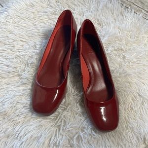 Tory Burch Red Patent Leather T Logo Block Heel Pumps
